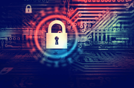 A computer screen with a padlock and some red lights